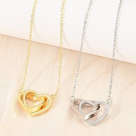 Collares colgantes de corazón para parejas de latón, sin plomo y cadmio, chapado en rack, larga duración plateado