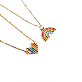 Rainbow Love Heart Necklace - Simple Neck Decoration, Personality Heart-shaped Pendant, Jewelry.
