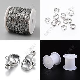 316 l chaînes chirurgicales en acier inoxydable, soudé, avec bobine et 304 anneaux ouverts en acier inoxydable et 304 fermoirs mousquetons en acier inoxydable et bobines en plastique