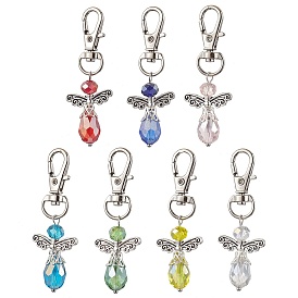 Angel Glass Pendant Decoration, Alloy Swivel Clasp Charms for Bag Ornaments