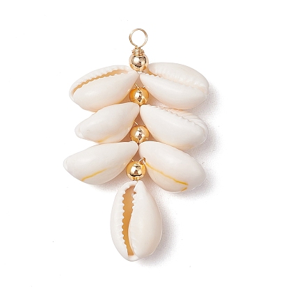 Подвески-кластеры из натуральных ракушек каури, меняющие цвет, с латунными бусинами и петлями из медной проволоки