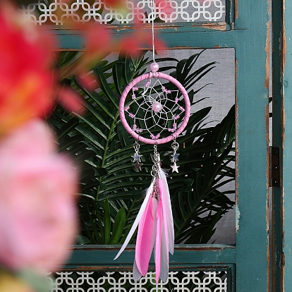 Тканая сетка/паутина с подвесными украшениями из перьев, со смолевыми бусинами, для подвесных украшений автомобиля