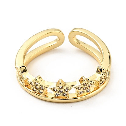 Открытое кольцо-манжета со звездой из кубического циркония, настоящие позолоченные украшения из латуни для женщин, без кадмия и без свинца