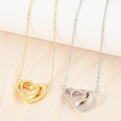 Collares colgantes de corazón para parejas de latón, sin plomo y cadmio, chapado en rack, larga duración plateado