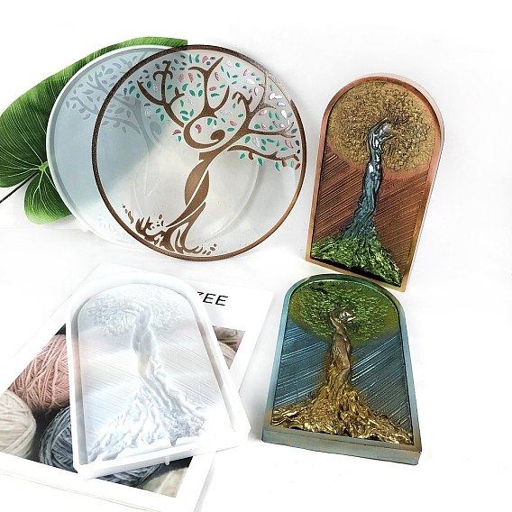 Flat Round/Arch with Tree of Life Display Decoration DIY Silicone Molds, Resin Casting Molds, For UV Resin, Epoxy Resin Craft Making