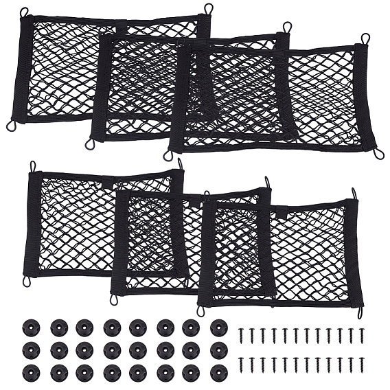 6 шт. 2 стили сетчатая сумка-сетка на спинку сиденья из высокоэластичной ткани, органайзер сетки автокресла, для автомобильных аксессуаров крюк для подголовника, с винтами и крышкой