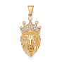 304 Stainless Steel Big Pendants, with Crystal Rhinestone, Lion Head with Crown