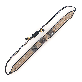 Miyuki Seed Braided Bead Bracelet, Adjustable Link Bracelet with Tirple Stud for Women