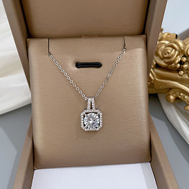 Square-cut Zircon Necklace with Colorful Zircon Inlay - Elegant and Charming