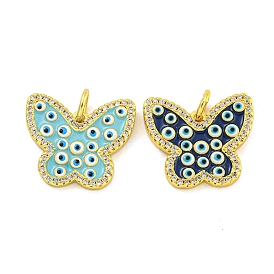 Brass Micro Pave Clear Cubic Zirconia Pendants, with Enamel, Real 18K Gold Plated, Butterfly