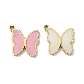 Ion Plating(IP) 316L Surgical Stainless Steel Charms, with Enamel, Real 18K Gold Plated, Butterfly Charm