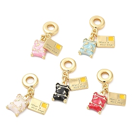 Brass Enamel European Dangle Charms, Large Hole Pendants, Lead Free & Cadmium Free, Long-Lasting Plated, Real 18K Gold Plated, Ticket and Luggage Cases