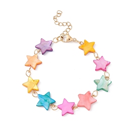 Natural Shell Star Link Chain Bracelet, 304 Stainless Steel Jewelry for Women, Golden