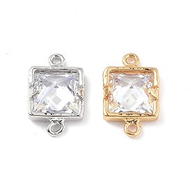 Clear Glass Connector Charms, with Brass Findings, Faceted, Square Links