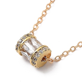 Brass Micro Pave Clear Cubic Zirconia Pendant Necklaces, with Spring Ring Clasps, Column