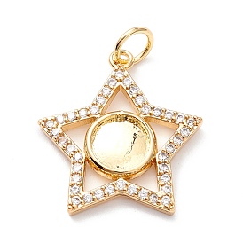 Brass Micro Pave Clear Cubic Zirconia Pendant Cabochon Settings, with Jump Ring, Long-Lasting Plated, Lead Free & Cadmium Free & Nickel Free, Star