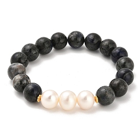 Natural Sodalite Beaded Bracelets, with Sterling Silver Beads and Pearl Beads, Real 18K Gold Plated