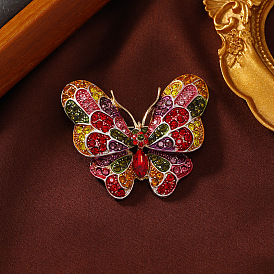 Rhinestone stitching flower butterfly brooch, elegant and fashionable insect coat pin, coat corsage accessory