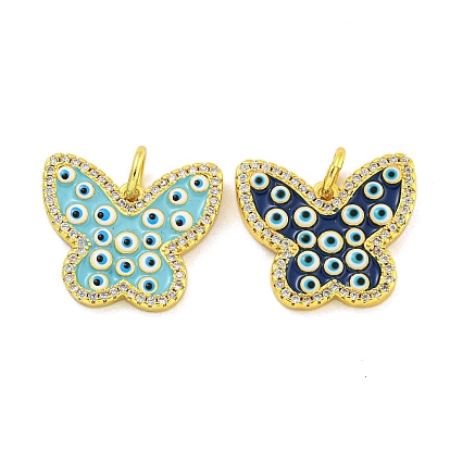 Brass Micro Pave Clear Cubic Zirconia Pendants, Cadmium Free & Nickel Free & Lead Free, with Enamel, Real 18K Gold Plated, Butterfly