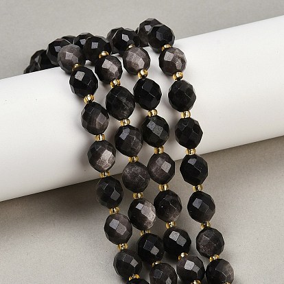 Натуральный серебристый блеск нитей обсидиана, граненые, овальные, с бисером