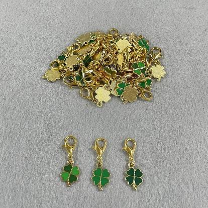 40Pcs Alloy Enamel Pendant Decorations, Clover, with Alloy Lobster Claw Clasps