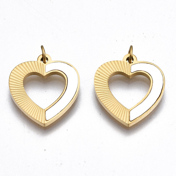 304 Stainless Steel Pendants, with Shell and Jump Rings, Heart