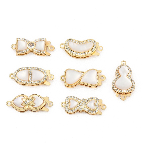 Латунные застежки из прозрачного кубического циркония с микропаве, с естественной оболочке, 1 нитей, 2-луночное, реальный 14 k позолоченный