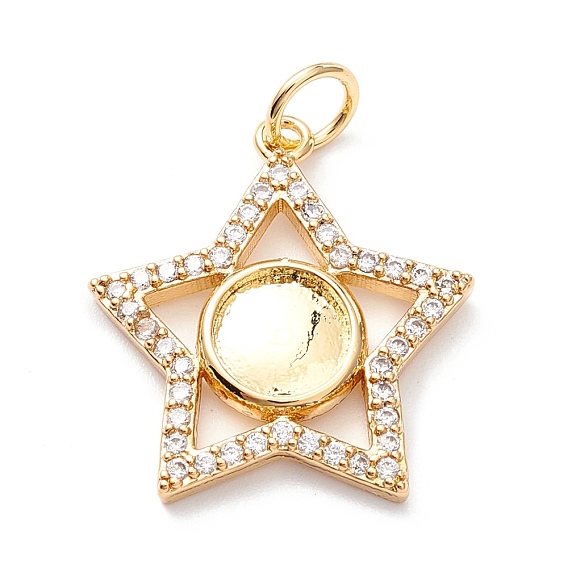 Brass Micro Pave Clear Cubic Zirconia Pendant Cabochon Settings, with Jump Ring, Long-Lasting Plated, Lead Free & Cadmium Free & Nickel Free, Star