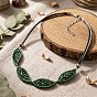 Collares de cuero sintético negro de varias hebras con cuentas y diseño de hojas de madera huecas de estilo bohemio para mujer., Platino