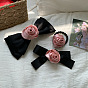 Chic Pink Rose Hair Clip with French Bow for Girls - Butterfly Design Back Head Barrette Accessory
