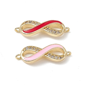 Brass Micro Pave Clear Cubic Zirconia Connector Charms, with Enamel, Real 18K Gold Plated, Infinity Links
