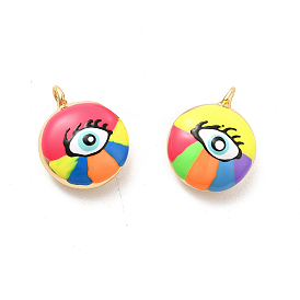 Brass Enamel Charms, Real 18K Gold Plated, Long-Lasting Plated, Flat Round with Evil Eye