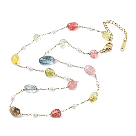 Colorful Glass Nuggets Link Chain Necklaces, 316 Surgical Stainless Steel Jewelry for Women