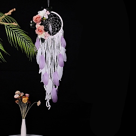Железная богемная тканая паутина/сетка с перьями, макраме, настенные украшения, с искусственным цветком для украшения домашней спальни