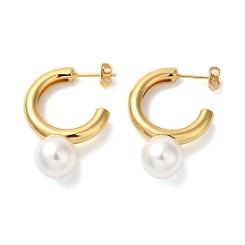 Rack Plating Brass Stud Earrings, with ABS Imitation Pearl, Lead Free & Cadmium Free, Long-Lasting Plated