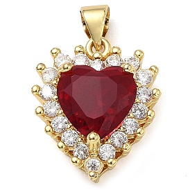 Rack Plating Brass Glass Pendants, with Cubic Zirconia, Long-Lasting Plated, Heart