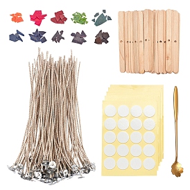 Candle Making Kits, with Candle Wick, Birch Wood Craft Sticks, Wax Dye Paints, Double-faced Self-adhesive Paper Stickers and Sakura Shape 410 Stainless Steel Spoons