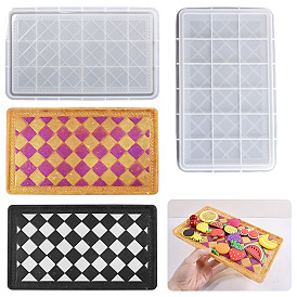Rectangle with Rhombus Pattern Silicone Tray Molds with Edges, Resin Casting Molds, For UV Resin, Epoxy Resin Craft Making, DIY Jewelry Plate Box Candle Holder Container