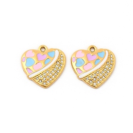 304 подвески из нержавеющей стали с эмалированными кристаллами и стразами, сердце, ионное покрытие (ip), золотые