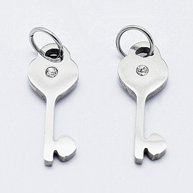 Eco-Friendly 316 Surgical Stainless Steel Micro Pave Cubic Zirconia Pendants, Long-Lasting Plated, Key