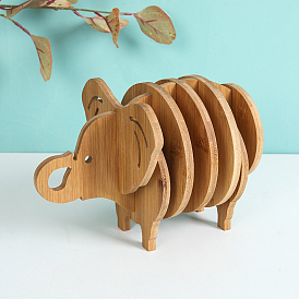Bamboo Cup Mats, Elephant Coasters, for Home Kitchen, Detachable Display Decoration