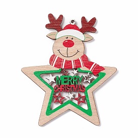 Christmas Spray Painted Wood Big Pendants, Reindeer/Stag with Star
