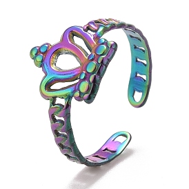Rainbow Color Ion Plating(IP) 304 Stainless Steel Open Cuff Ring Findigns, Rings, Crown