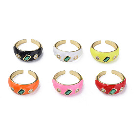 Cubic Zirconia Open Cuff Ring with Enamel, Real 18K Gold Plated Brass Jewelry for Women, Nickel Free