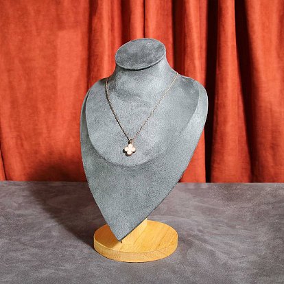 Velvet Bust Necklace Display Stands with Wooden Base, Jewelry Holder for Necklace Storage