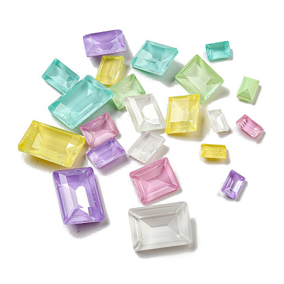 Стеклянные стразы кабошоны, точка назад и задняя пластина, граненые, прямоугольные