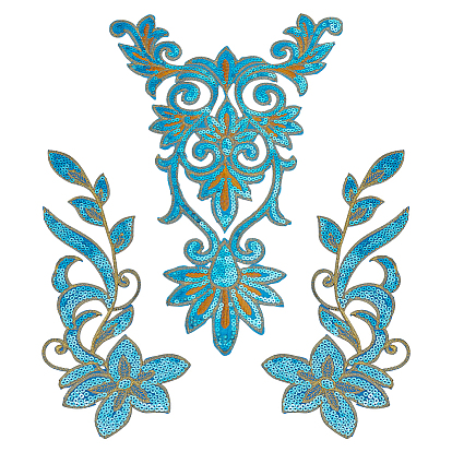 1компьютерная вышивка цветов на pc, приклеиваемые и пришиваемые нашивки, аппликация, с блестка, с 1парой цветочных компьютеризированных вышивок с термонаклейками/нашивками