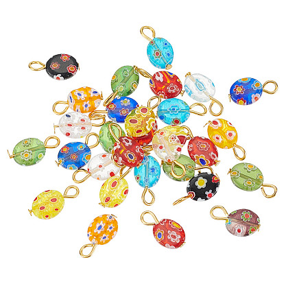 30шт. подвески из стекла миллефиори, с железной фурнитурой, золотые