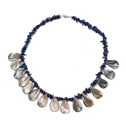 Lapislázuli y collares de concha de abulón / paua shellbib, con fornituras de latón, gota, Platino