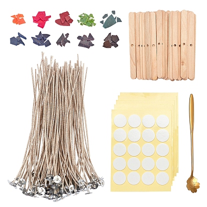 Candle Making Kits, with Candle Wick, Birch Wood Craft Sticks, Wax Dye Paints, Double-faced Self-adhesive Paper Stickers and Sakura Shape 410 Stainless Steel Spoons